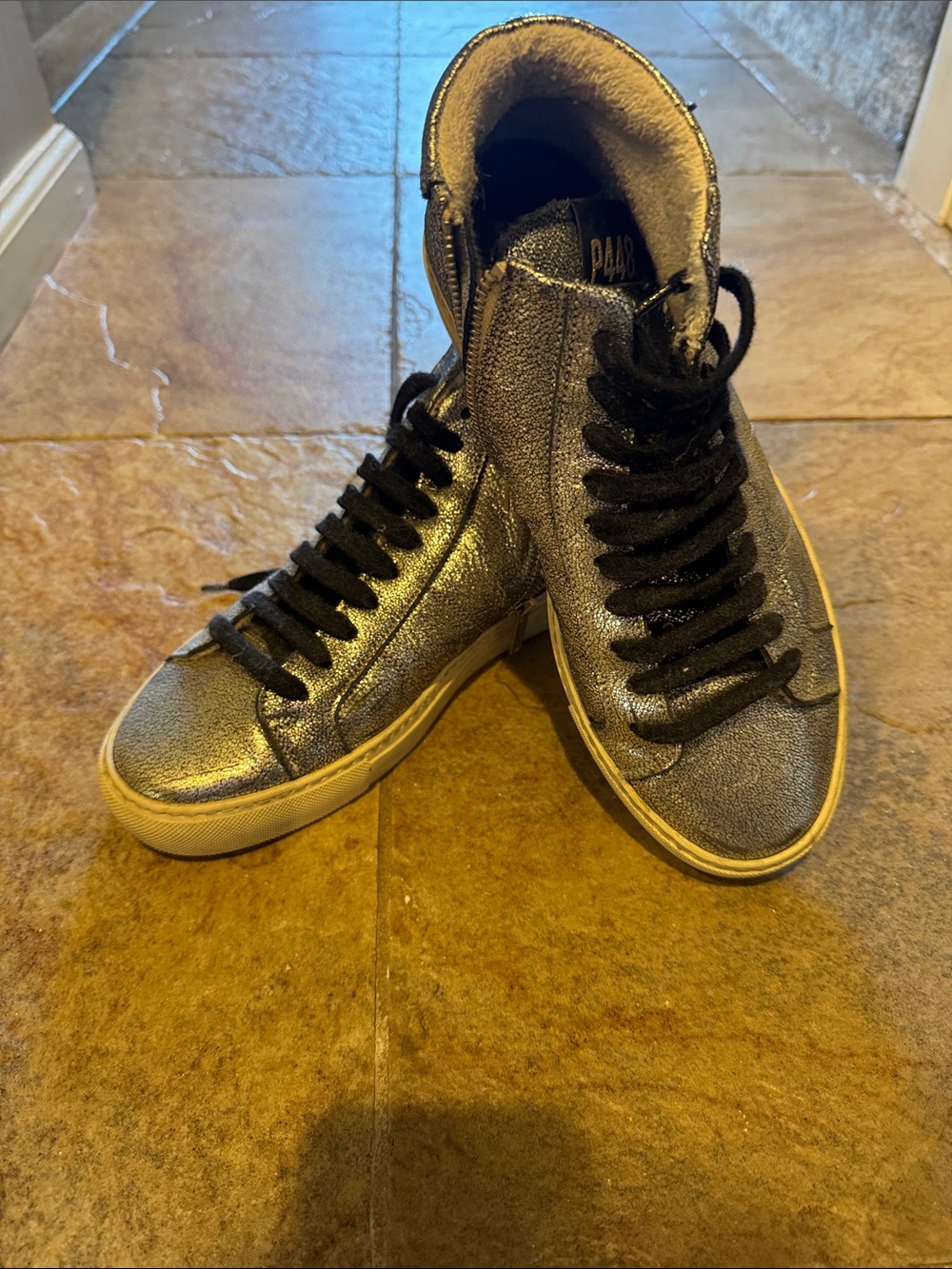 P448 Metallic Silver High-Top Sneakers